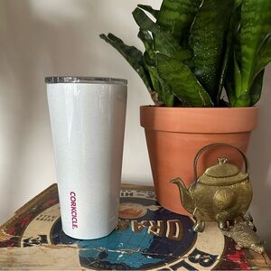 Corkcicle Unicorn White Sparkle and Pink Logo Tumbler Coffee Mug